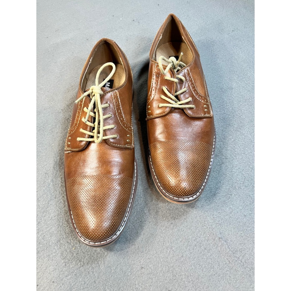 Madden Mens 8.5 Oxford Shoes Tan Brown Perforated Cap Toe Lace Up Dress Shoes